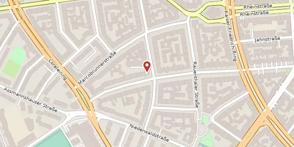 Karte der Umgebung von Rüdesheimer Str. 23, 65197 Wiesbaden