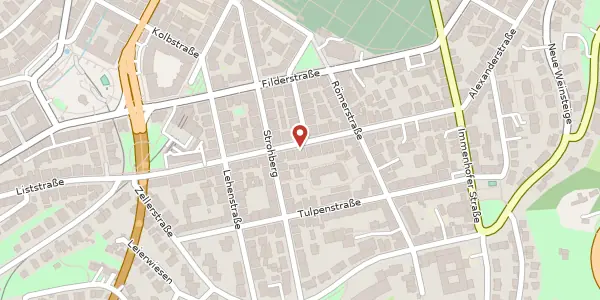 Karte der Umgebung von Liststraße 31, 70180 Stuttgart