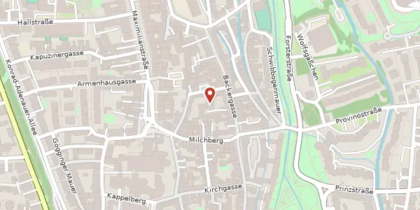Karte der Umgebung von Bäckergasse 32 a, 86150 Augsburg