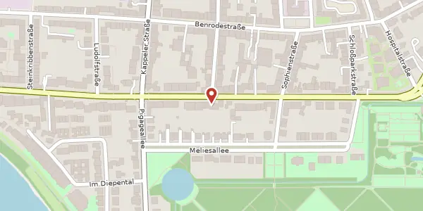 Karte der Umgebung von Benrather Schlossallee 62, 40597 Düsseldorf
