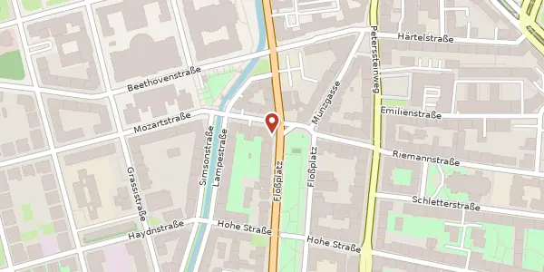 Karte der Umgebung von Floßplatz 35, 04107 Leipzig